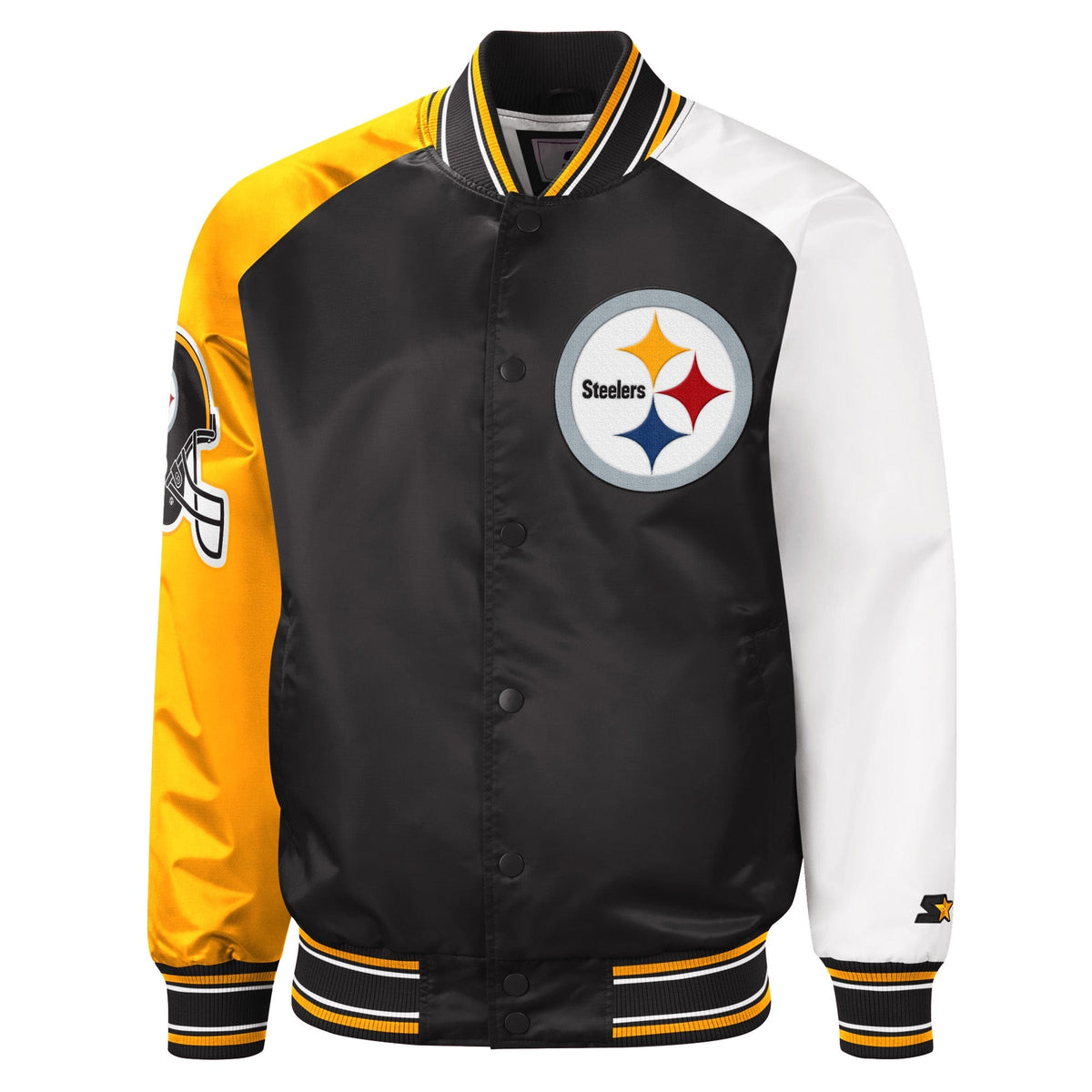 Men's Starter Black/Gold Pittsburgh Steelers Enforcer Satin Varsity  Full-Snap Jacket