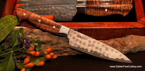 130mm Cattlemans Charybdis whirlpool damascus steak knife set by Salter Fine Cutlery