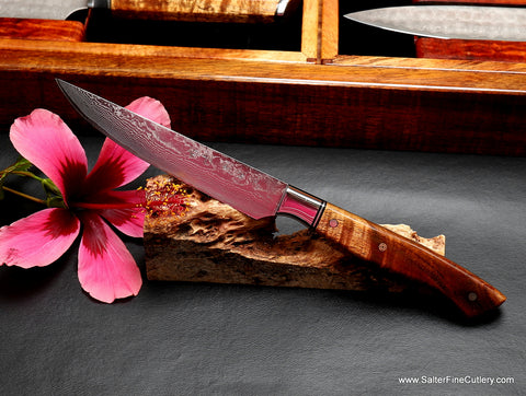 Crimson Red Steak Knife Set With Engraved Damascus Pattern 