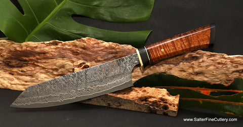 180mm bunka chef knife hand-forged with exclusive hand-crafted handle by Salter Fine Cutlery of Hawaii