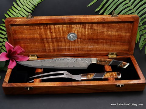2-piece collectible Charybdis-design series carving set in presentation box by Salter Fine Cutlery of Hawaii