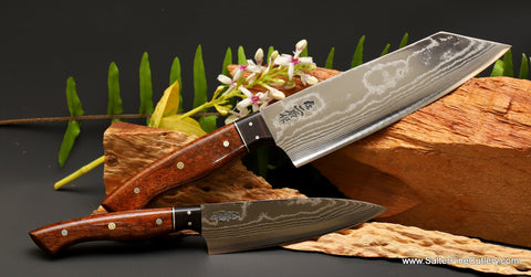 2-piece chef knife set from our newest design addition to our custom cutlery line the Camelback series luxury handmade kitchen knives from Salter Fine Cutlery of Hawaii