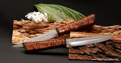 Steak Knives Set of 4, Japanese Damascus Steel, EBONY WOOD HANDLES