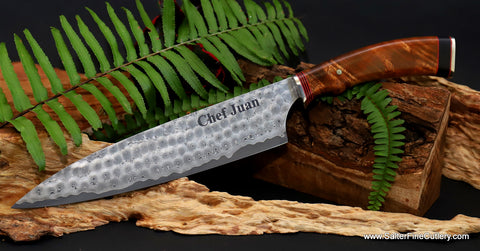 Custom luxury hand-forged chef knife for a professional chef by Salter Fine Cutlery