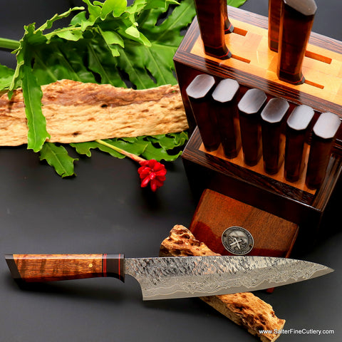 210mm VillageForge-series chef knife with set including matching knife block by Salter Fine Cutlery of Hawaii