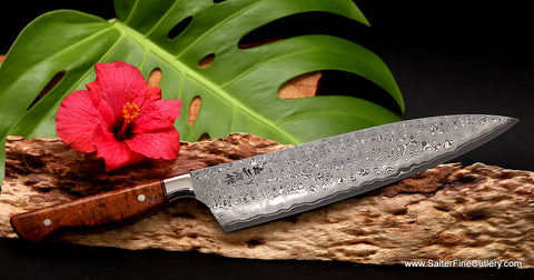 240mm chef knife handforged in Japan exclusively for Salter Fine Cutlery luxury kitchen knives for professional chefs of home cooks