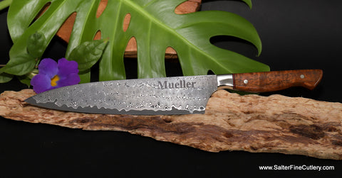 240mm chef knife Charybdis collectible full-tang design series hand-forged luxury kitchen knives for professionals or home cooking with custom engraving from Salter Fine Cutlery