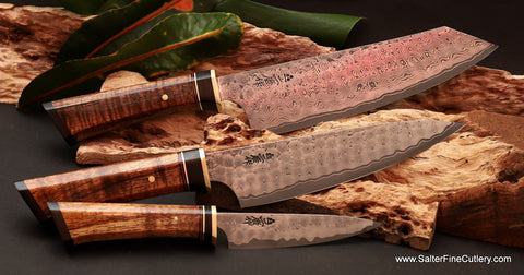 3-piece chef knife set filmed during a Hawaii sunset by Salter Fine Cutlery