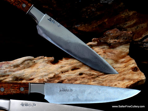 130mm whirlpool random damascus mirror polish steak knives by Salter Fine Cutlery