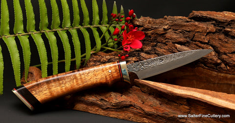 Paring or Bar Knife with artist-series handle and 3.5 inch Raptor design blade by Salter Fine Cutlery of Hawaii