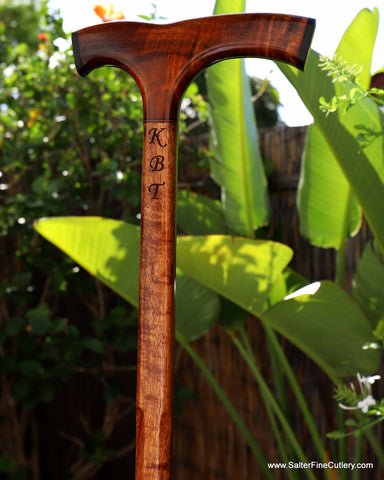 33" custom cane with personalized engraved initials by Salter Fine Cutlery and custom Woodworking
