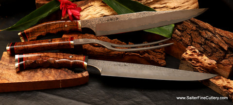 Hidden tang carving knives and forks with a variety of handle options bespoke luxury from Salter Fine Cutlery