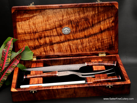 3-piece handmade carving set in presentation box by Salter Fine Cutlery of Hawaii