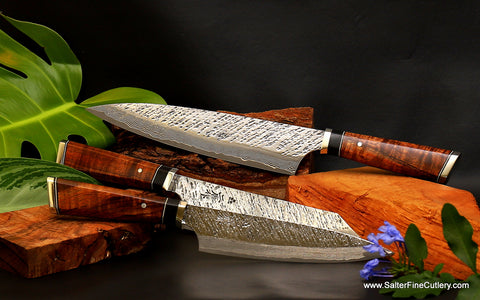 Custom made-to-order 3-piece kitchen knife set luxury for gourmet kitchens from Salter Fine Cutlery of Hawaii