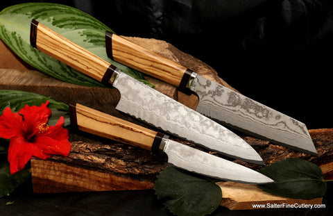 3-piece custom chef knife set handmade from Salter Fine Cutlery