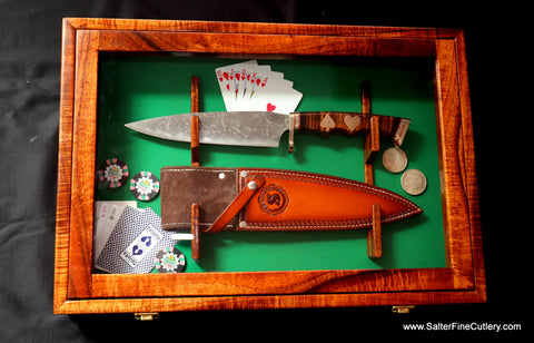 Custom collectible Salter Kiku collaboration 210mm knife in wall display frame by Salter Fine Cutlery