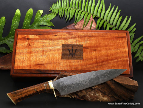 Collectible knife with matching keepsake box and deckwood from the USS Missouri battleship by Salter Fine Cutlery