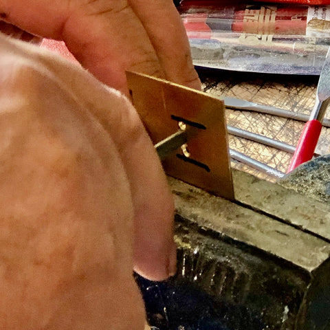 Making a bolster for a chef knife in the workshop at Salter Fine Cutlery