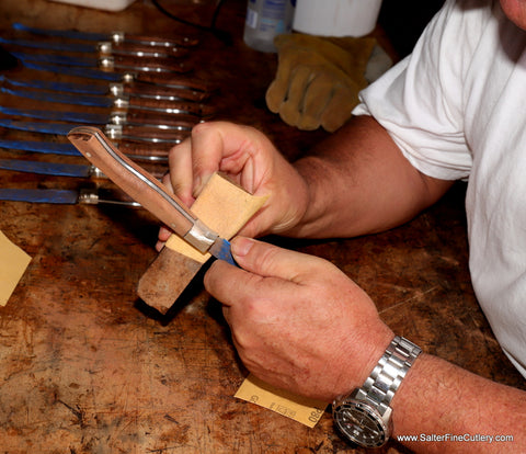 Refurbishing a set of steak knives Salter Fine Cutlery services our clients after the sale