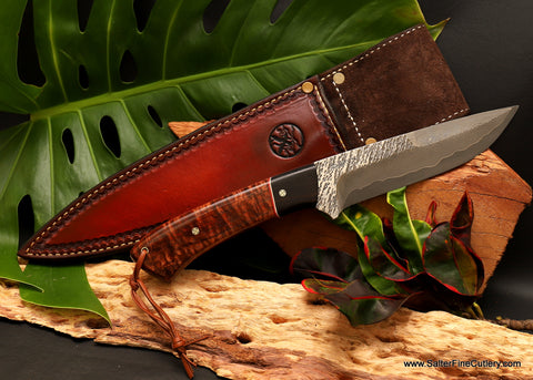 155mm Raptor hunting knife with western style handle and belt sheath from Salter Fine Cutlery
