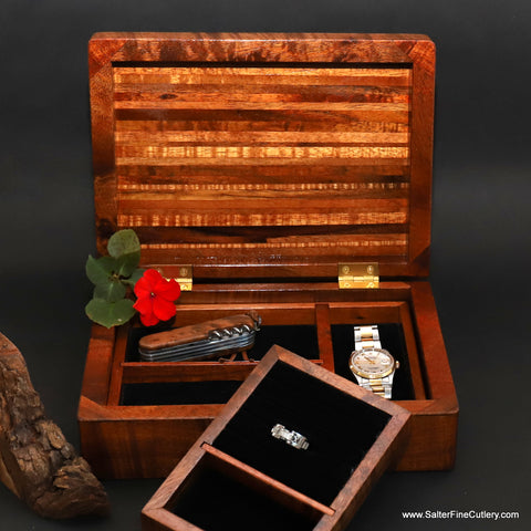 handcrafted medium mens valet or jewelry box from Salter Fine Cutlery and custom woodworking