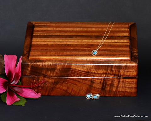 Handcrafted medium jewelry box by Salter Fine Cutlery and custom woodworking