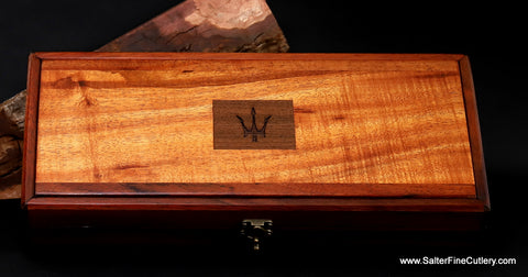 Keepsake box by Salter Fine Cutlery to hold nautical theme collectible knife koa wood handcrafted in Hawaii