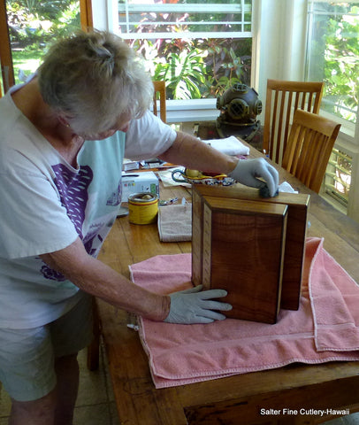 Hand waxing a knife block