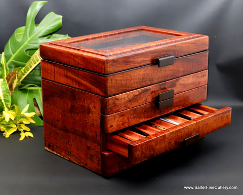 Custom box to hold 50 collectible pens by Salter Fine Cutlery and custom woodworking