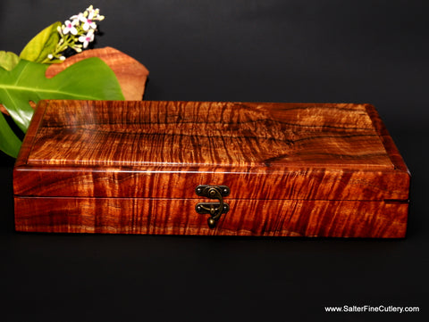 Presentation box curly Hawaiian premium grade box to hold a 4 piece carving set handmade luxury gifts from Salter Fine Cutlery of Hawaii