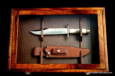 Wall display case custom made to hold collectible knife by Salter Fine Cutlery of Hawaii