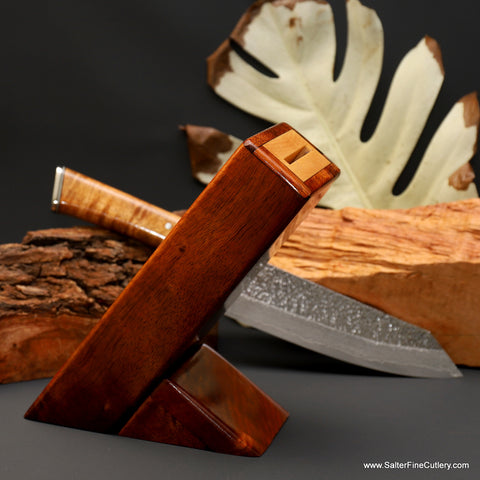 Knife block stand to hold single chef knife handcrafted by Salter Fine Cutlery Hawaii