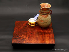 Small koa wood table centerpiece to hold condiments in floating modern style by Salter Fine Cutlery and Woodworking of Hawaii