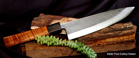 Shirogami carbon core cutting edge wrapped in textured stainless steel