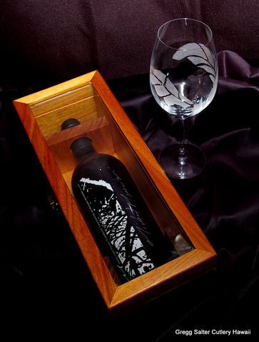 Koa wood box to hold special signed presentation bottle of wine