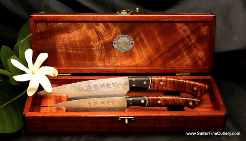 2-piece highest-quality chef knife set in keepsake box handmade from Salter Fine Cutlery of Hawaii