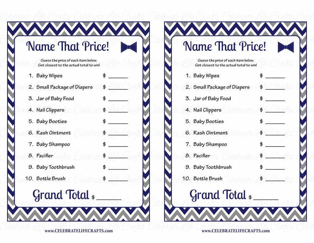 Name That Price Baby Shower Game - Little Man Baby Shower Theme for ...