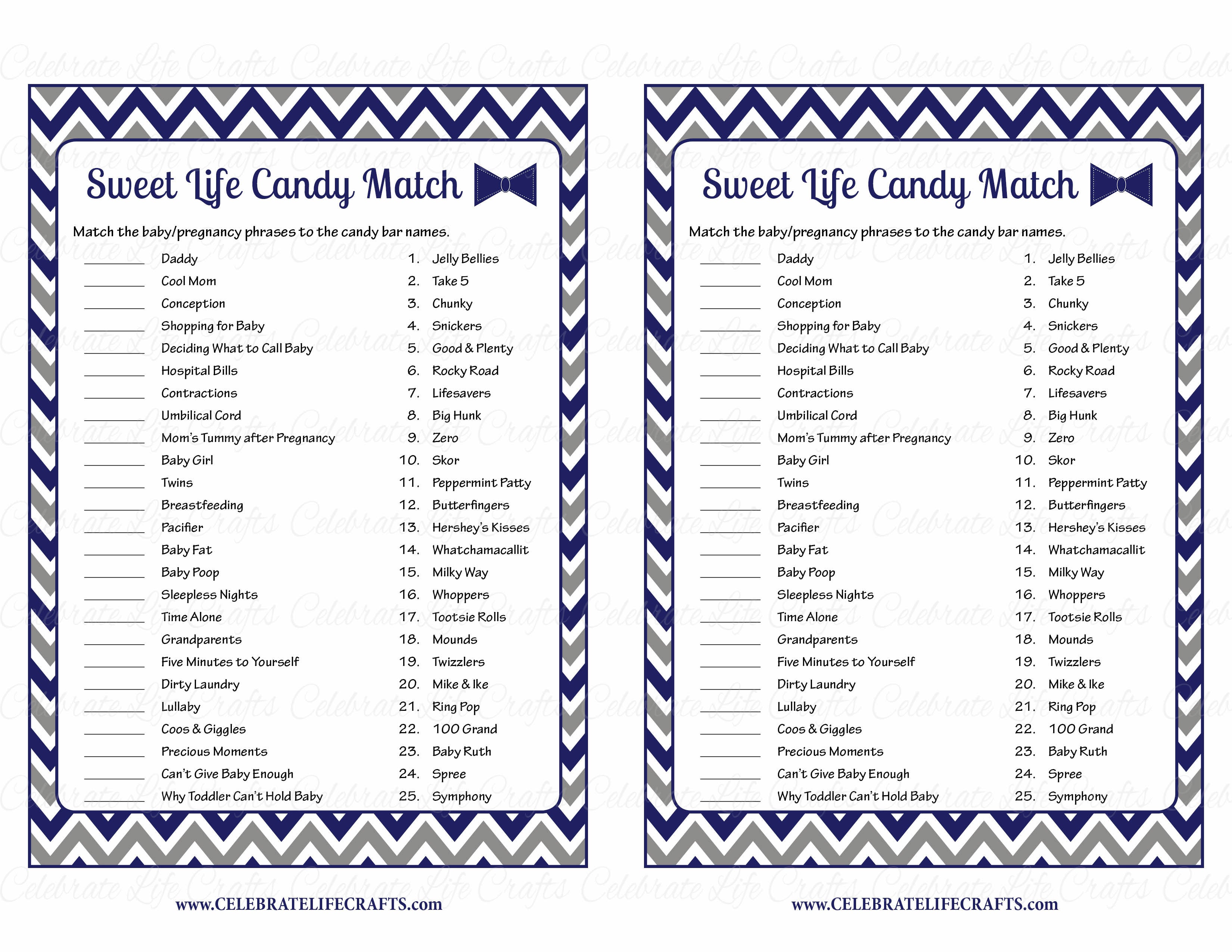 Sweet Life Candy Match Baby Shower Game - Little Man Baby Shower Theme ...
