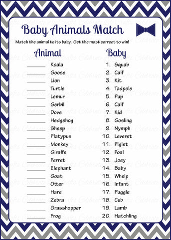 Baby Animals Match Baby Shower Game Little Man Baby Shower Theme