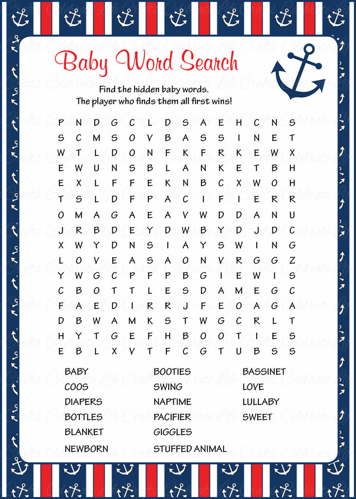 Baby Word Search Baby Shower Game | Fishing Theme | Blue Navy Gray |  Fisherman | Baby Shower Activity | DIGITAL INSTANT DOWNLOAD