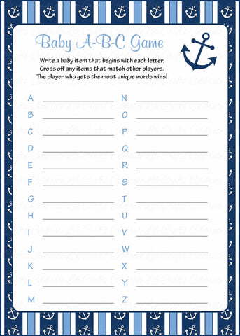 Baby Abc S Baby Shower Game Nautical Baby Shower Theme For Baby