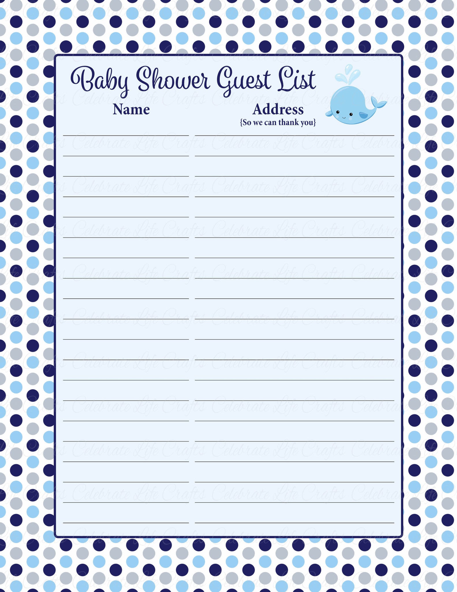 Baby Shower Guest List Set Whale Baby Shower Theme for Baby Boy