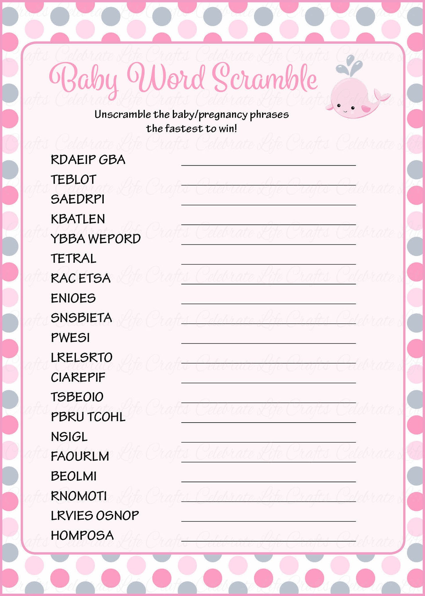 Printable Baby Shower Games Free With Answers Image to u