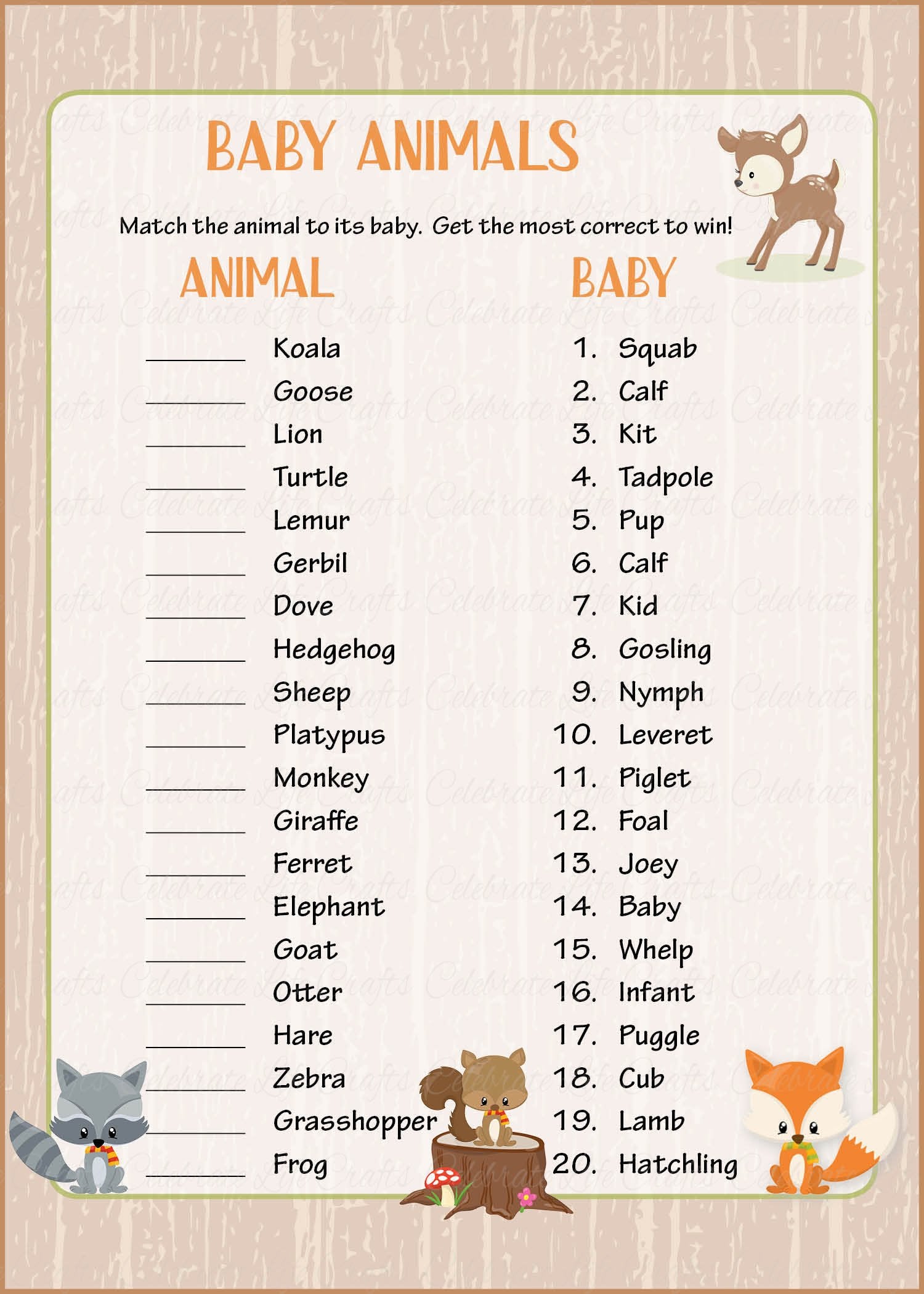 matching baby animals to adult worksheets