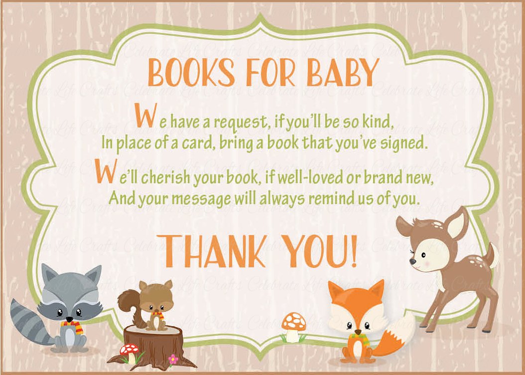 Books for Baby Invitation Inserts for Baby Shower - Forest Animals ...