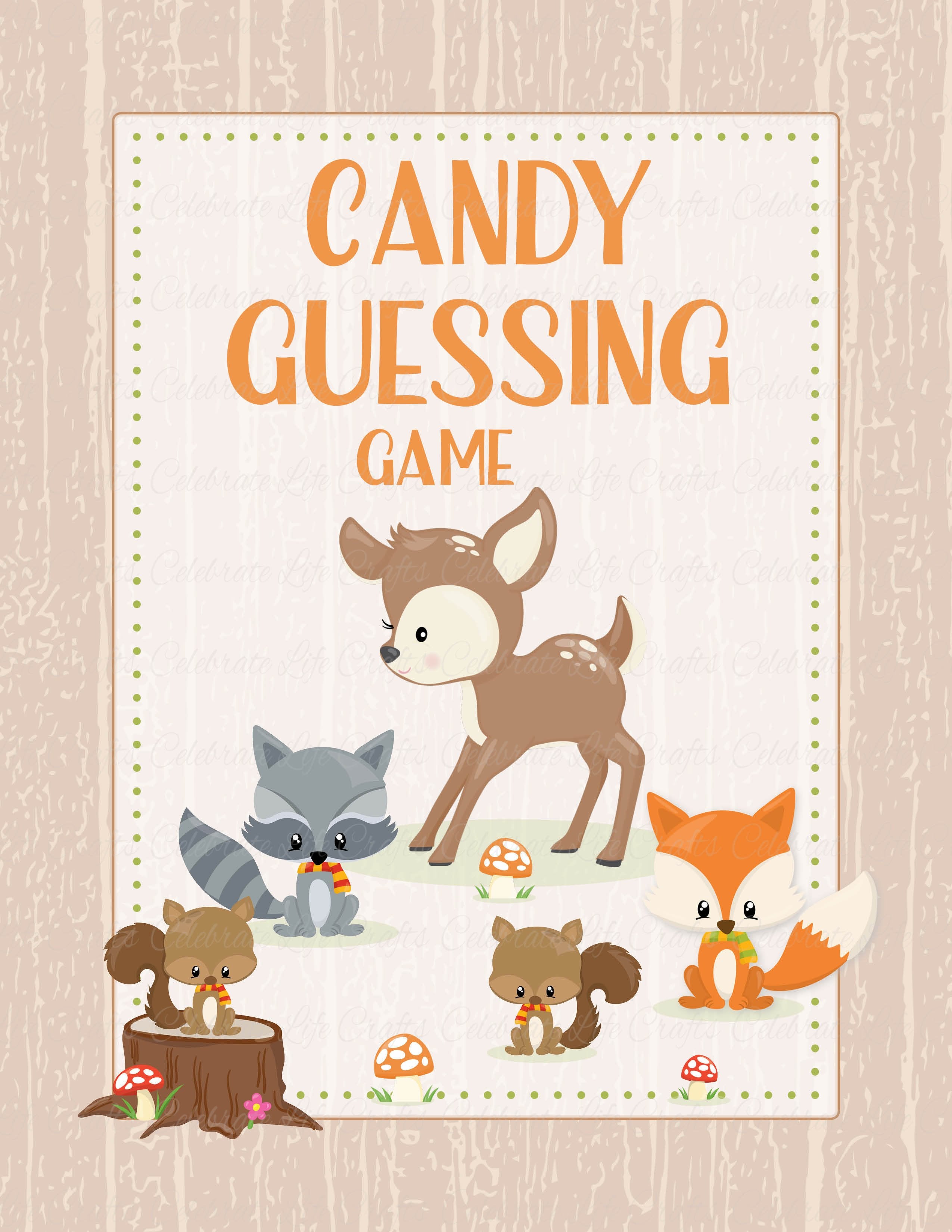 Candy Guess Baby Shower Game - Forest Animals Woodland ...