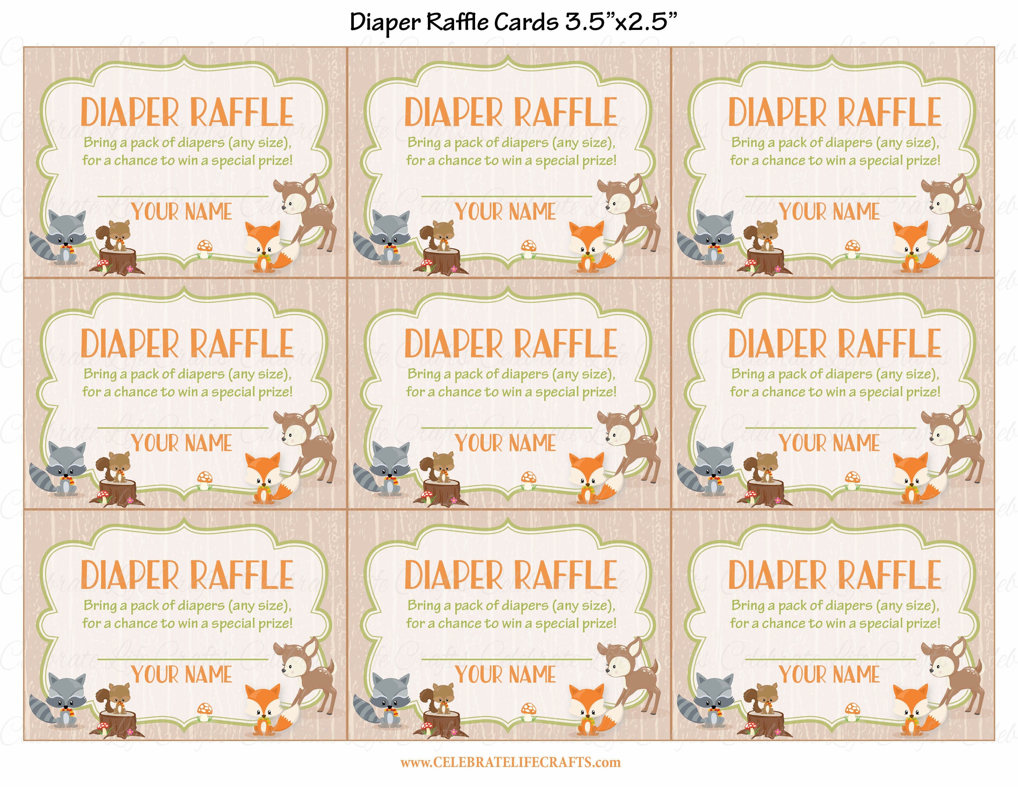 Woodland Diaper Raffle Printable Template