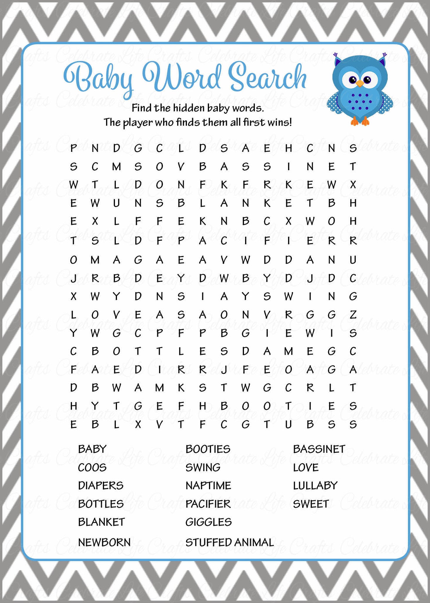 word search baby shower game owl baby shower theme for