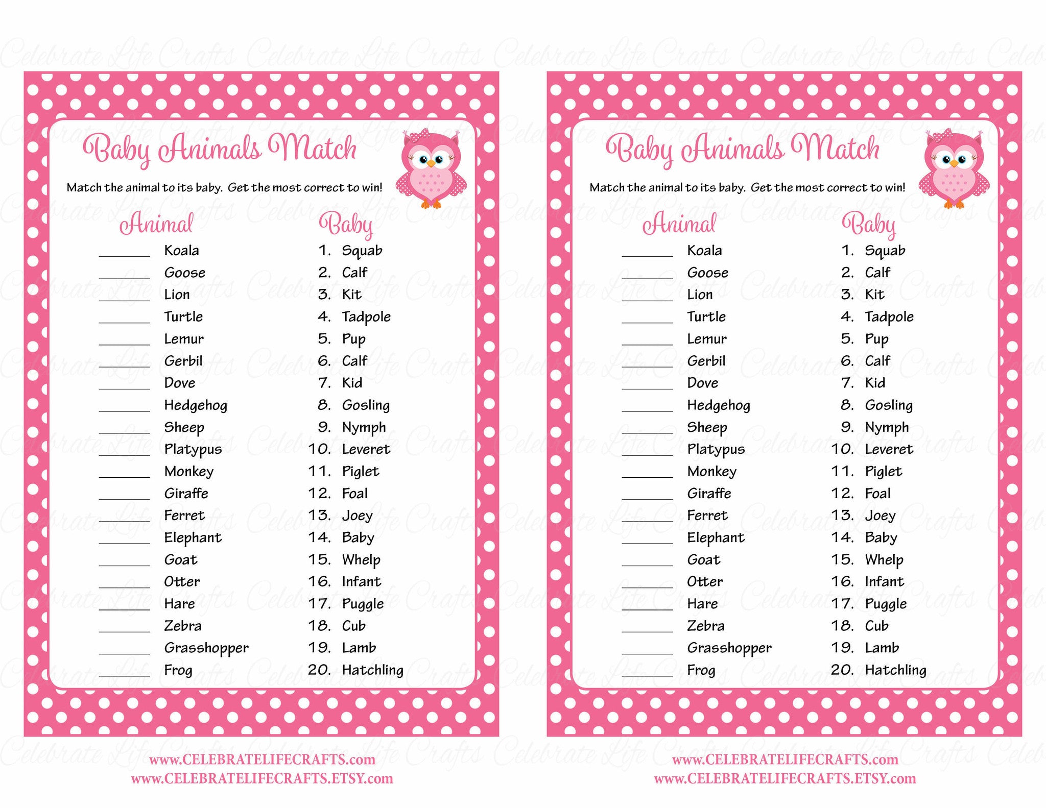 baby animal match game printable