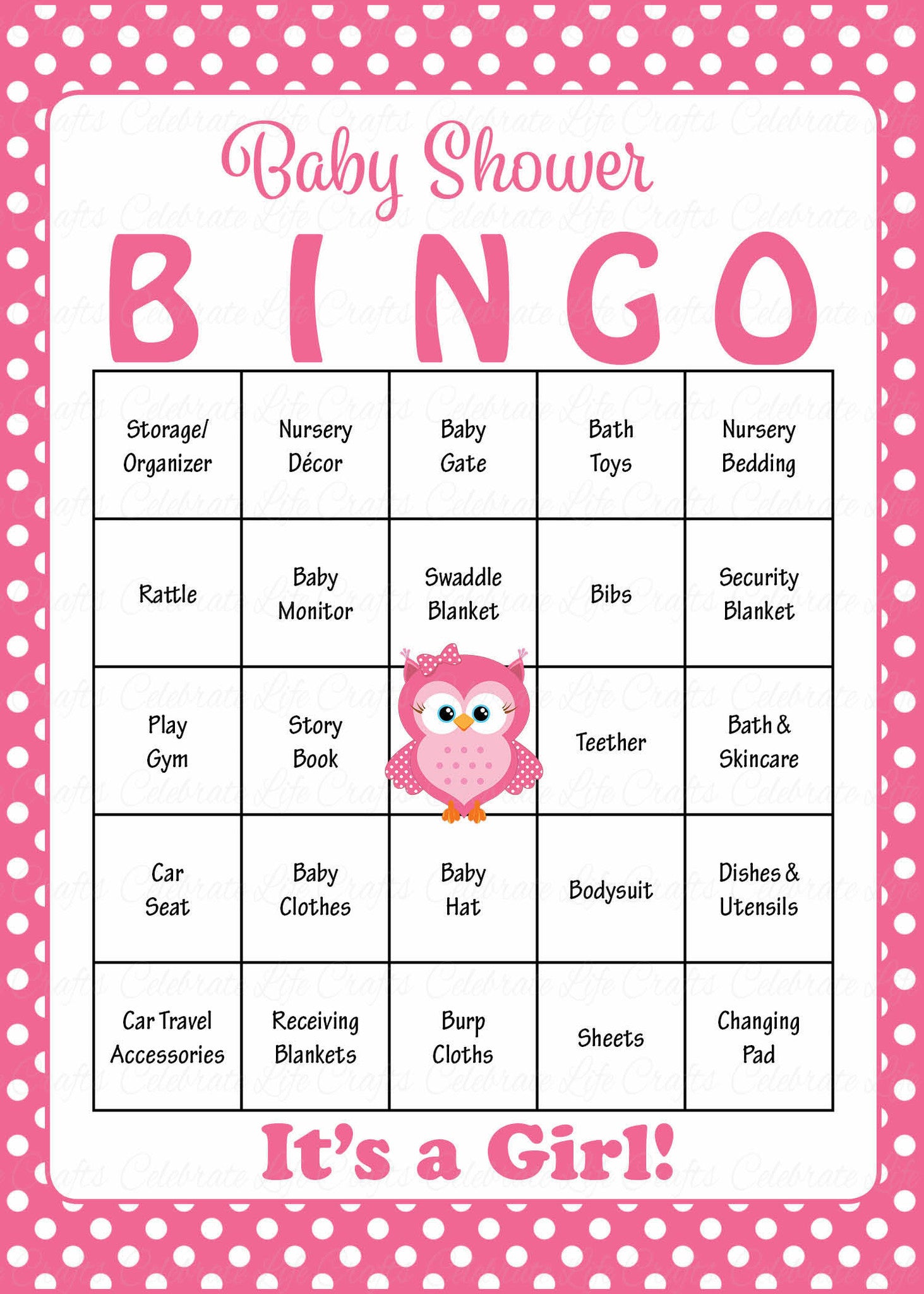 Owl Baby Shower Game Download for Girl Baby Bingo Celebrate Life Crafts